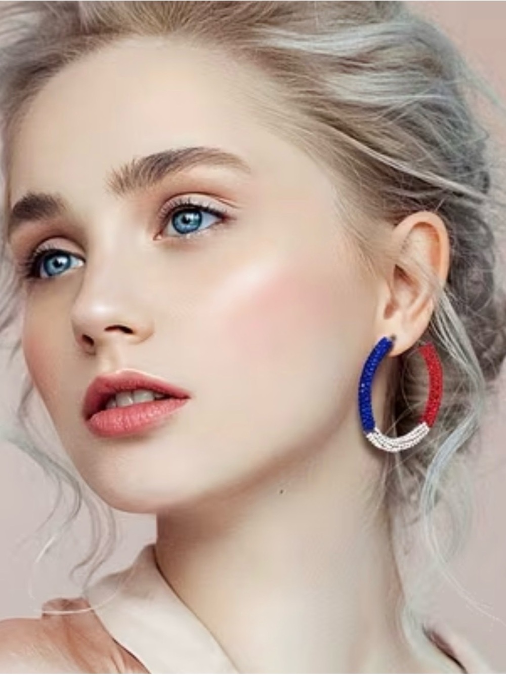 Hoop Earrings in Red, Blue & Silver